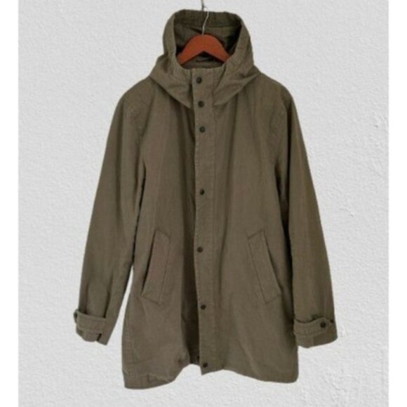VINCE Army Parka Canvas Military Jacket Olive Green Hood Full Zip -Large - Picture 1 of 12